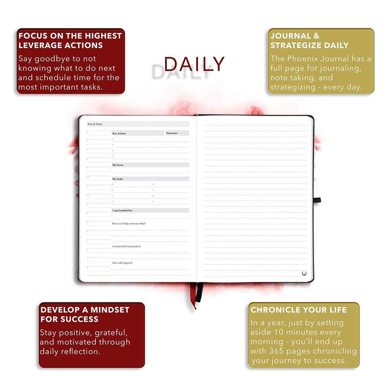 Phoenix Planner The Phoenix Journal - Best Daily Goal Planner, Organizer, & Calendar for Goal Setting, Gratitude, Happiness, & Productivity - Vision Board & Habit Tracking - 12 Weeks, Undated, Hardcover (Classic) - Image 4